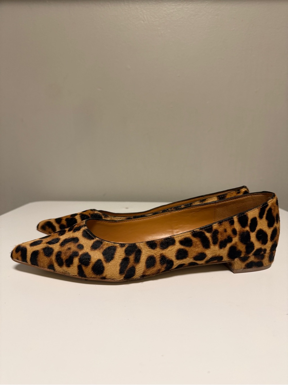 J.Crew Leopard Print Marina Calf Hair Trendy Ballet Pointed Toe Flats US 9.5